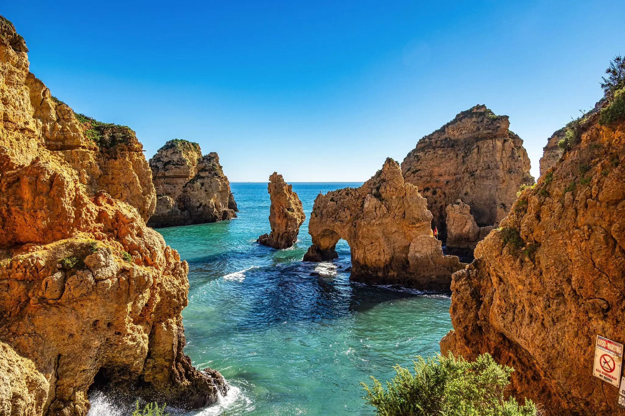 Ponta da Piedade is a unique rock formation with famous grottos in the ocean at Lagos, Algrave, Portugal.