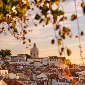 Lisbon with autumn colours during sunrise.