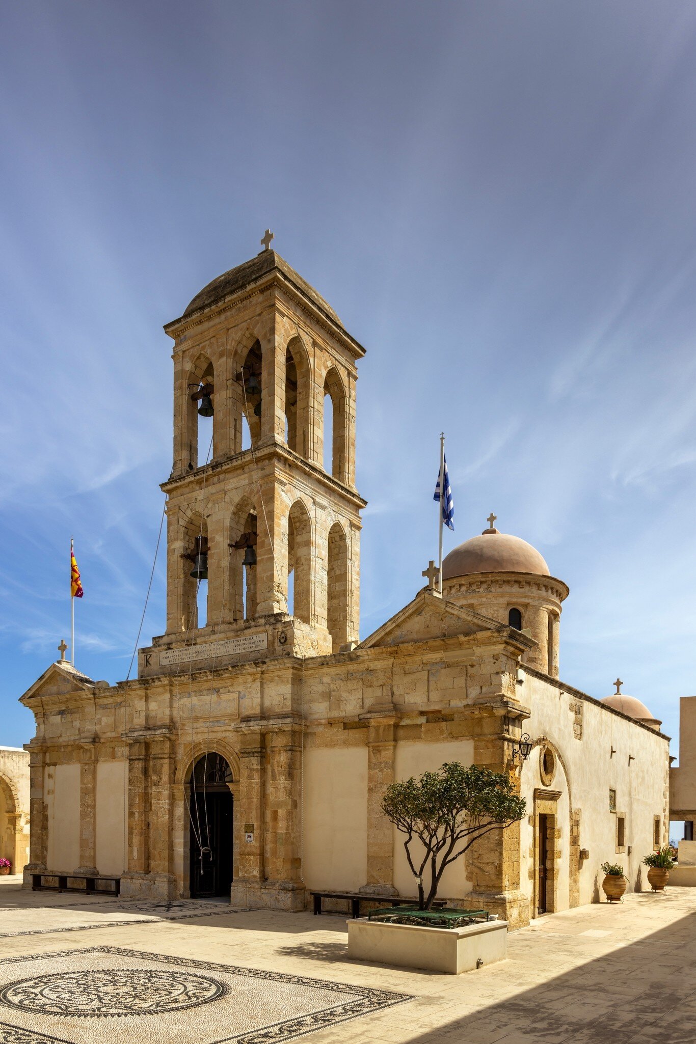 The stone Monastery of Our Lady of Gonia in Crete, Greece.