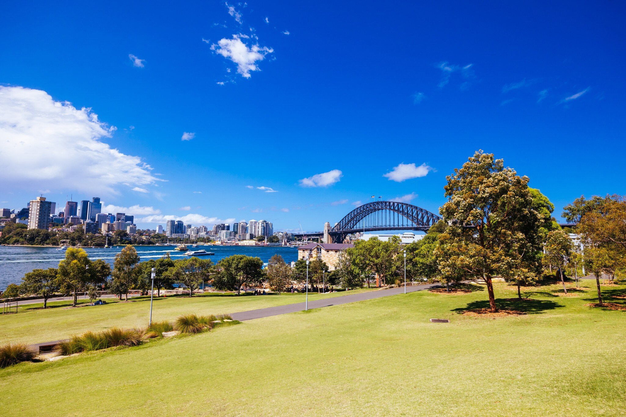 The Barangaroo Reserve area and Stargazer Lawn near The Rocks in Sydney, New South Wales, Australia.