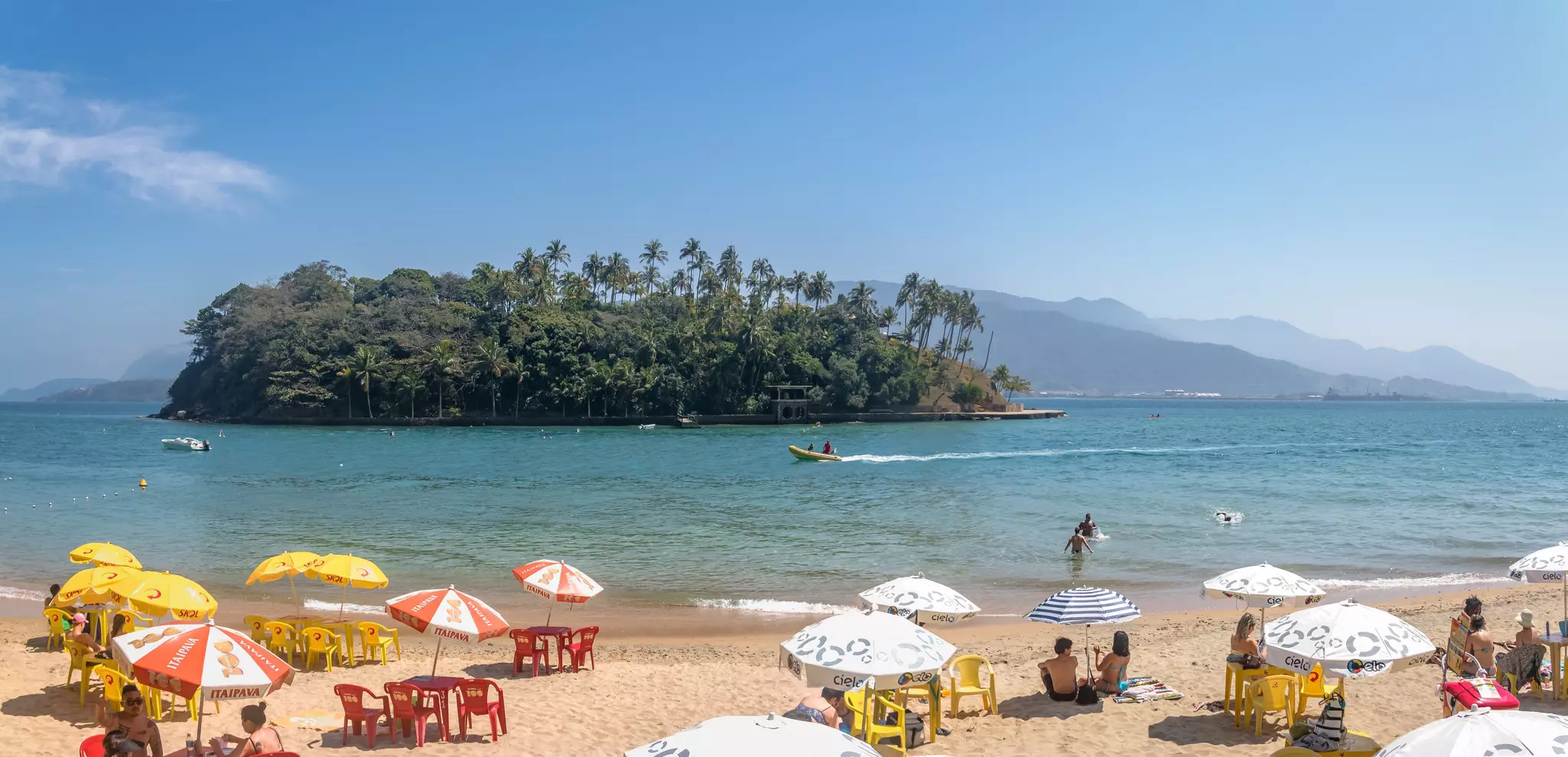 Panoramic view of Ilha das Cabras Island and Beach - Ilhabela, Sao Paulo, Brazil
