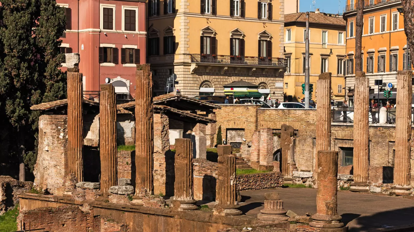Ancient ruins on Largo di Torre Argentina in Rome, Italy.