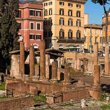 Ancient ruins on Largo di Torre Argentina in Rome, Italy.