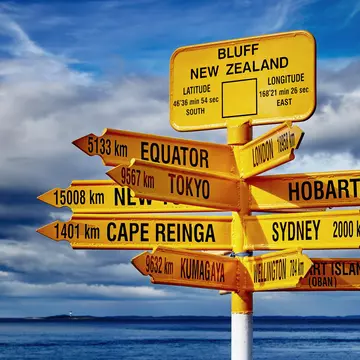 Signpost at Stirling Point just outside Bluff, New Zealand.