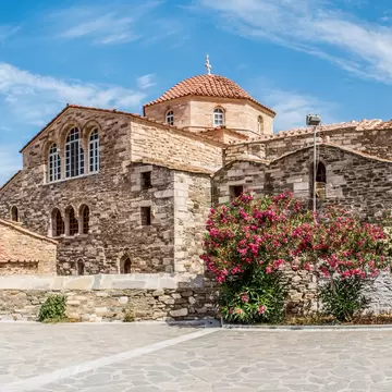 Front entrance of Panagia Ekatontapyliani church also known as the church of doors at the island of Paros in Cyclades, Greece; Shutterstock ID 1135395611; your: Erin Lenczycki; gl: 65050; netsuite: Digital; full: POI