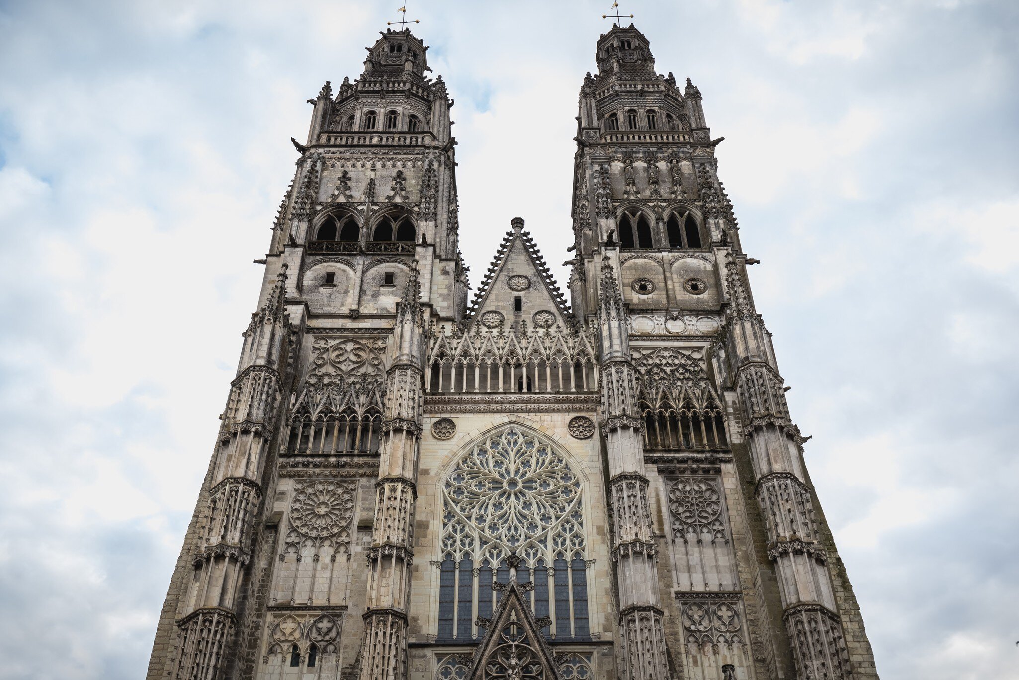Architectural detail of the Roman Catholic cathedral Saint Gatien in Tours, Indre et Loire, France.