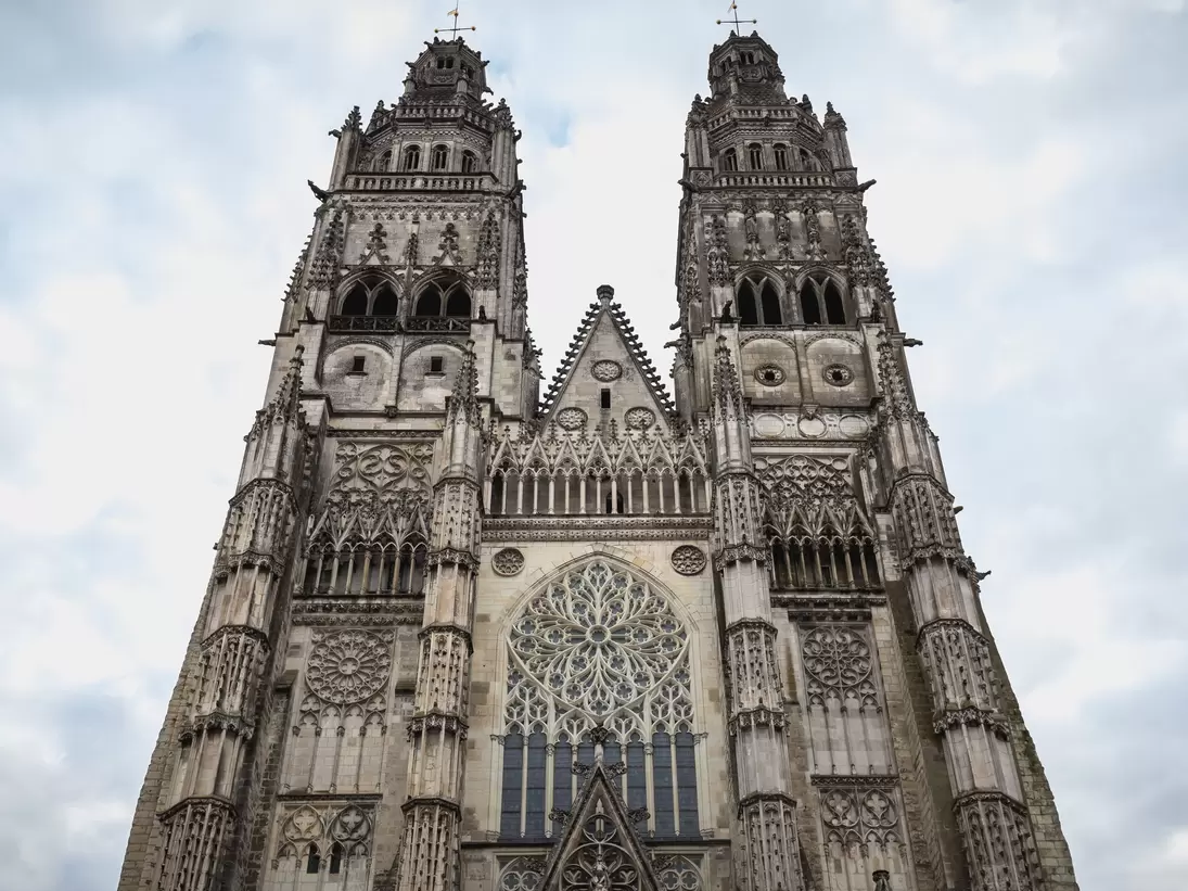 Architectural detail of the Roman Catholic cathedral Saint Gatien in Tours, Indre et Loire, France.