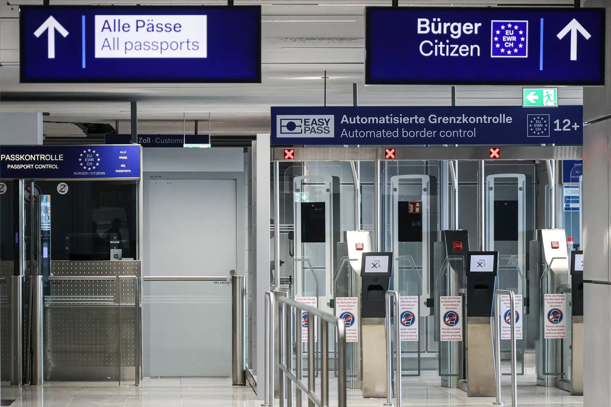 Automated gates at the immigration check at an airport