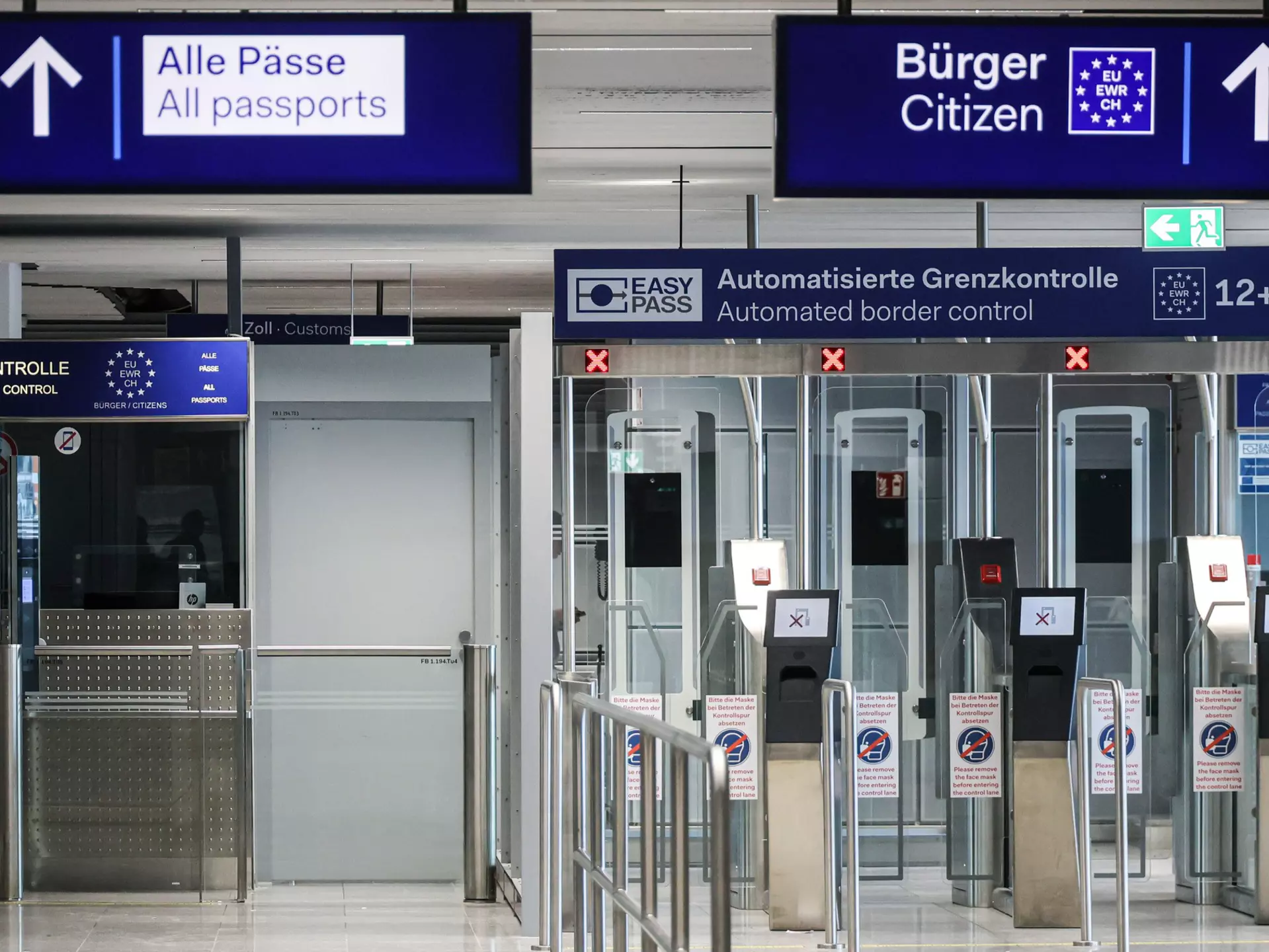 Automated gates at the immigration check at an airport