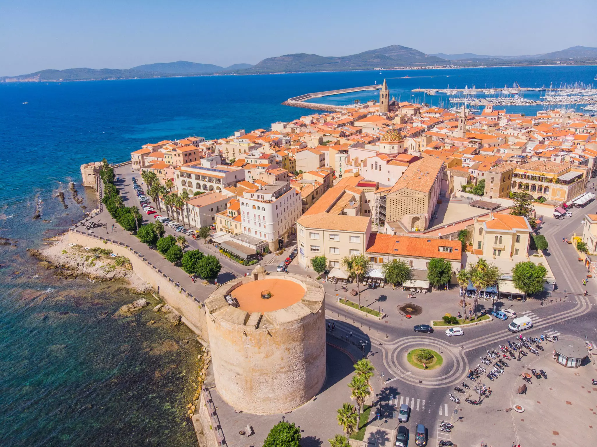 Aerial of the old town of Alghero (L’Alguer).