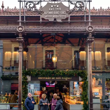 Crowds and stalls in Madrid's Mercado San Miguel