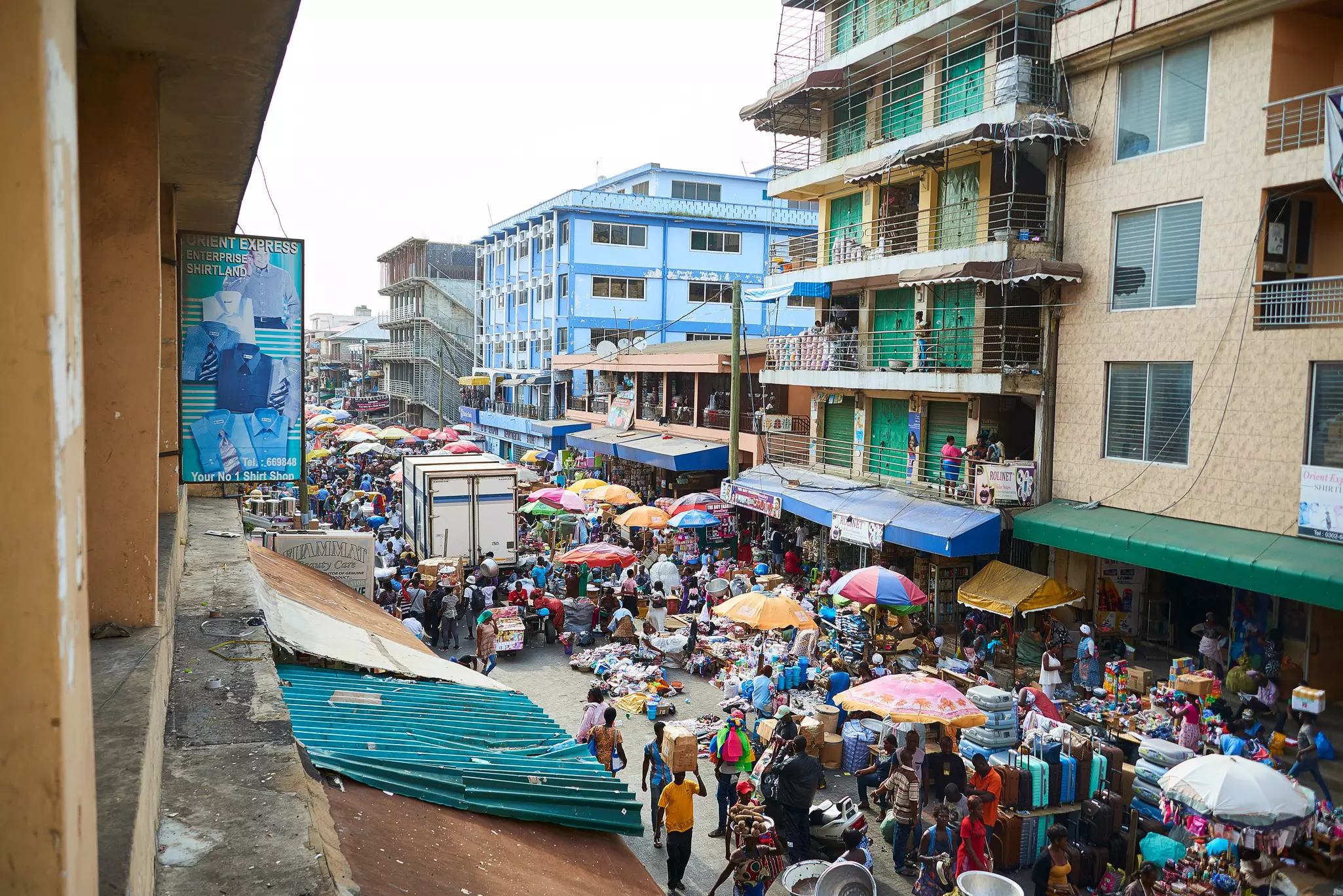 A beautiful view of Makola Market, a big market of all kind of products in the center of Accra, Capital of Ghana
