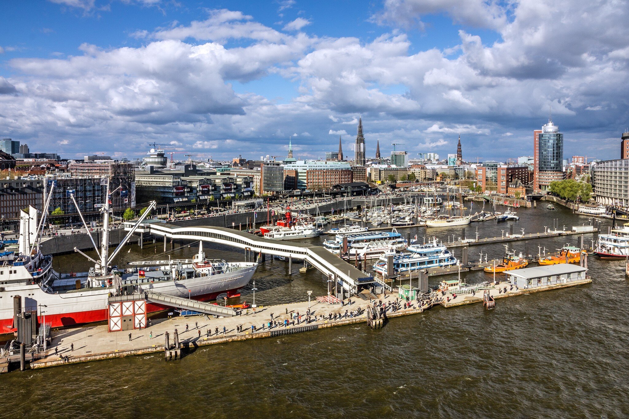 View of the sea port from the Altona Balcony in Hamburg, Germany.