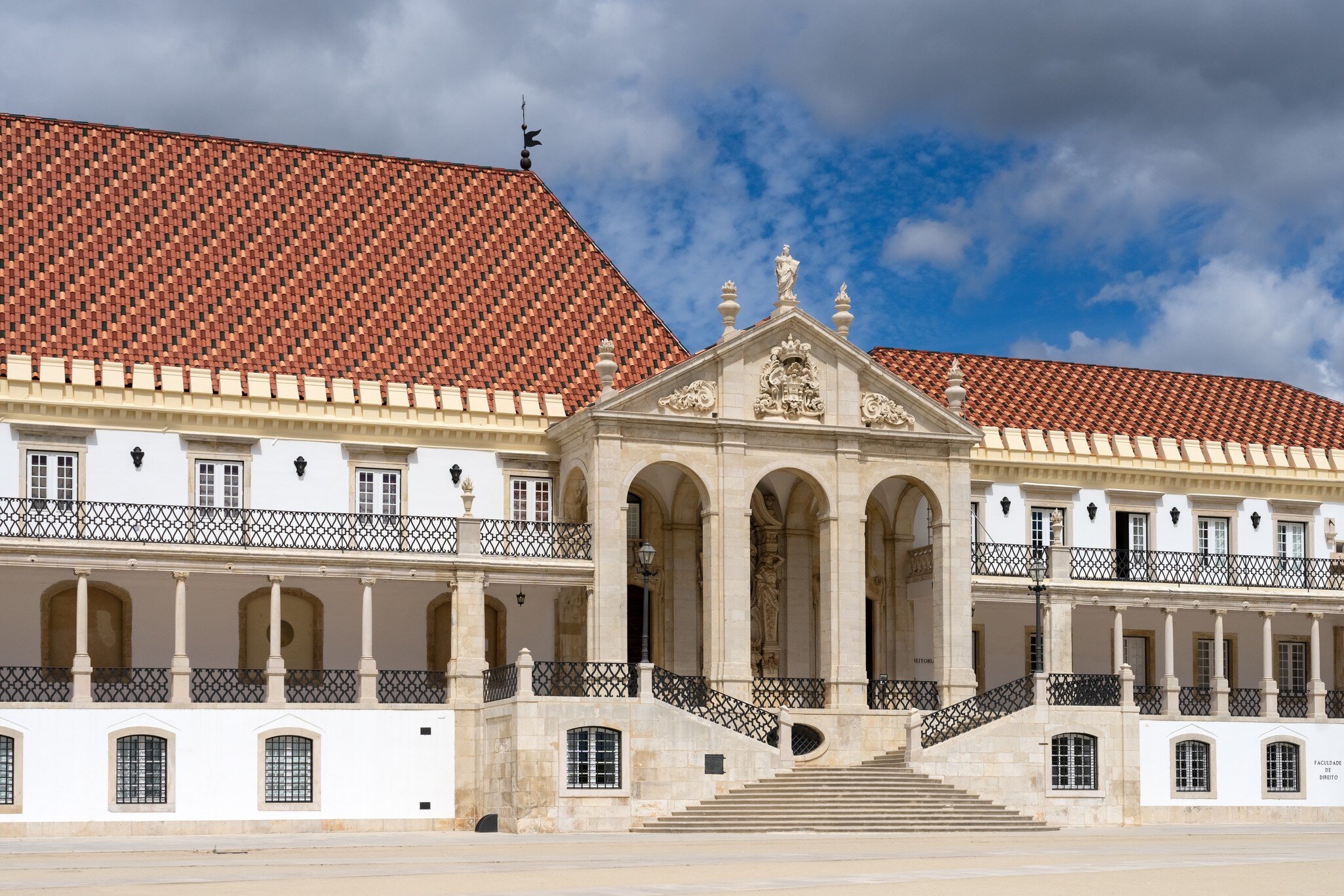 View of the Palace of the Schools at the University of Coimbra on a sunny day in Coimbra, Portugal.