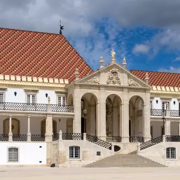 View of the Palace of the Schools at the University of Coimbra on a sunny day in Coimbra, Portugal.