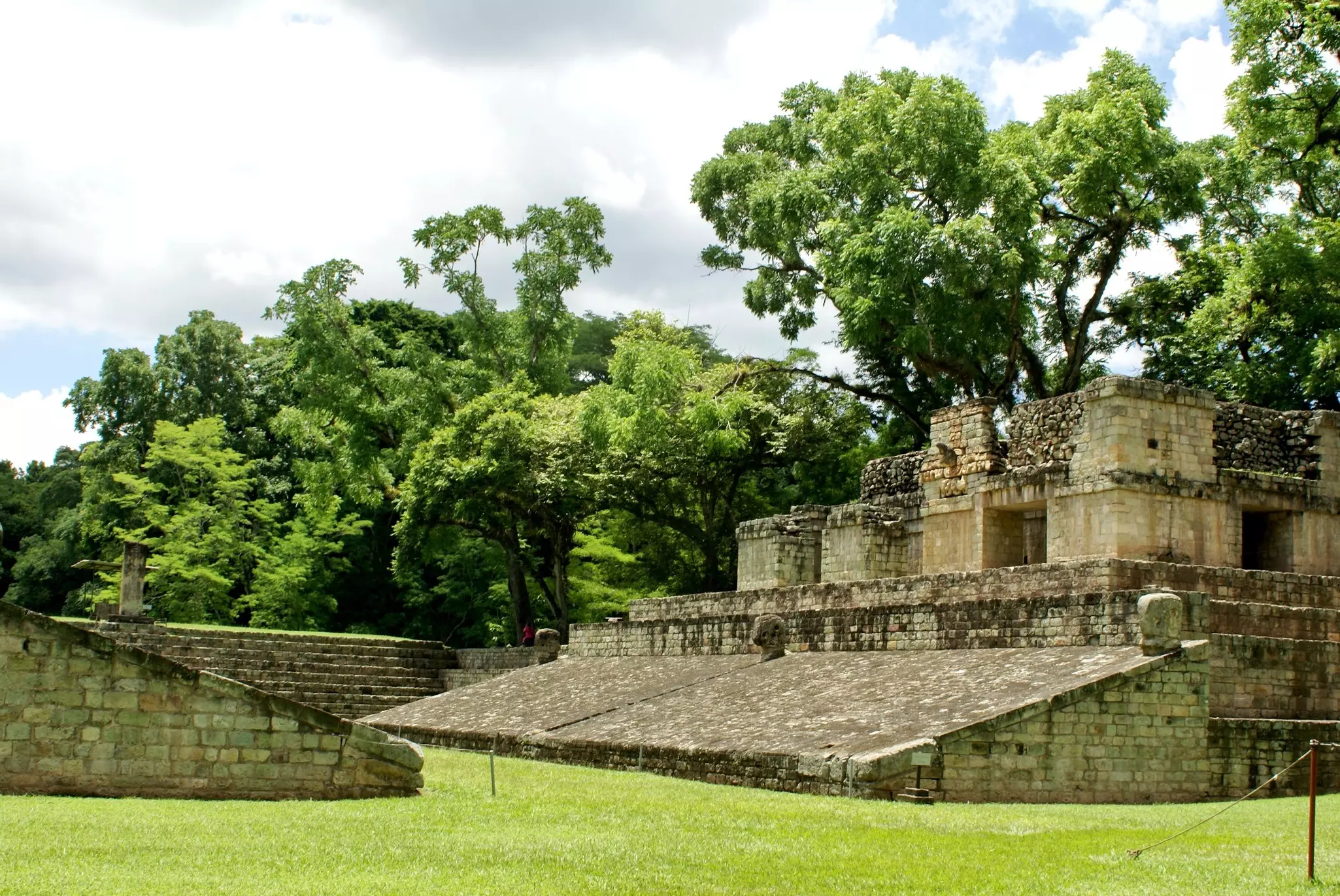 Ball court in the Mayan ruins at Copan, Honduras, License