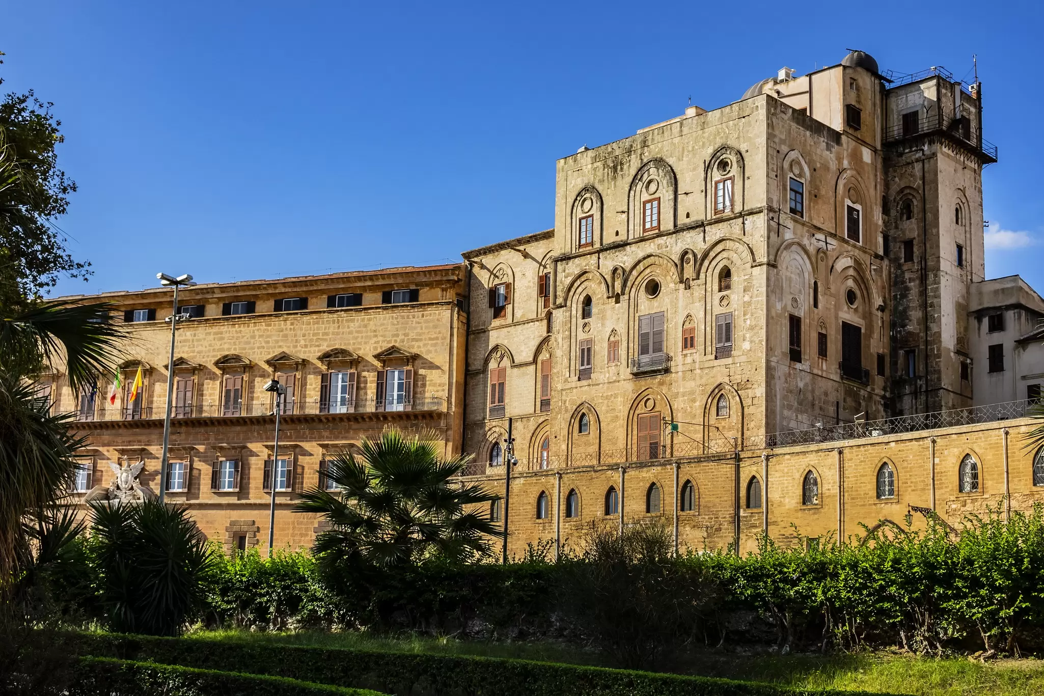 The Palermo Palace of Normans (Palazzo dei Normanni) as seen from the exterior.