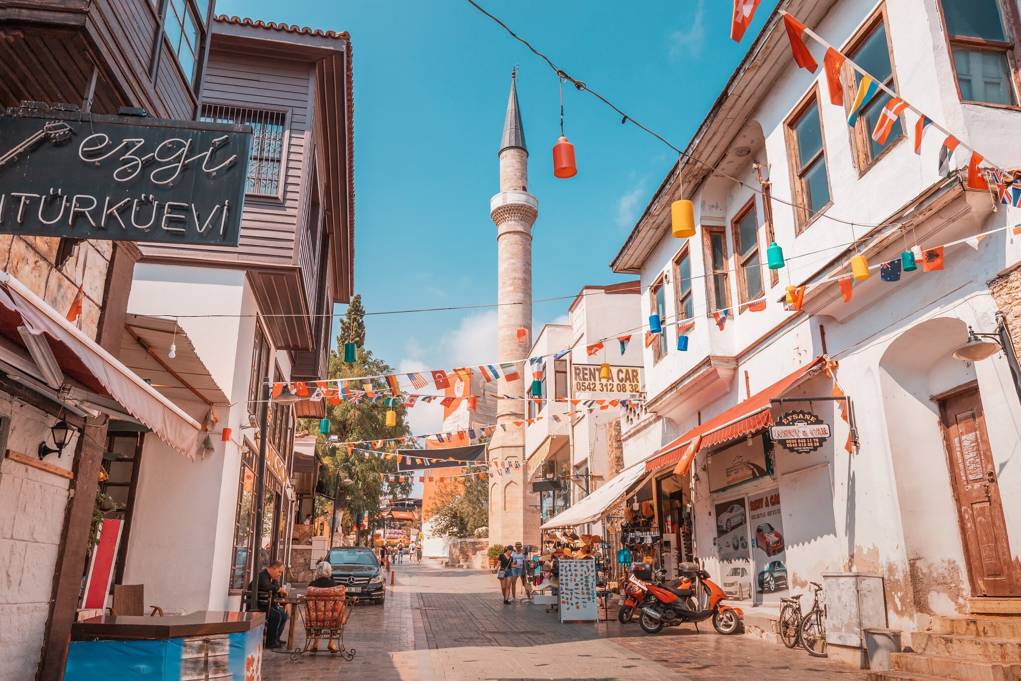 09 July 2022, Antalya, Turkey: Narrow walking street in Antalya old town - Kaleici. High season and holiday vacation