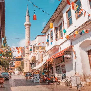09 July 2022, Antalya, Turkey: Narrow walking street in Antalya old town - Kaleici. High season and holiday vacation