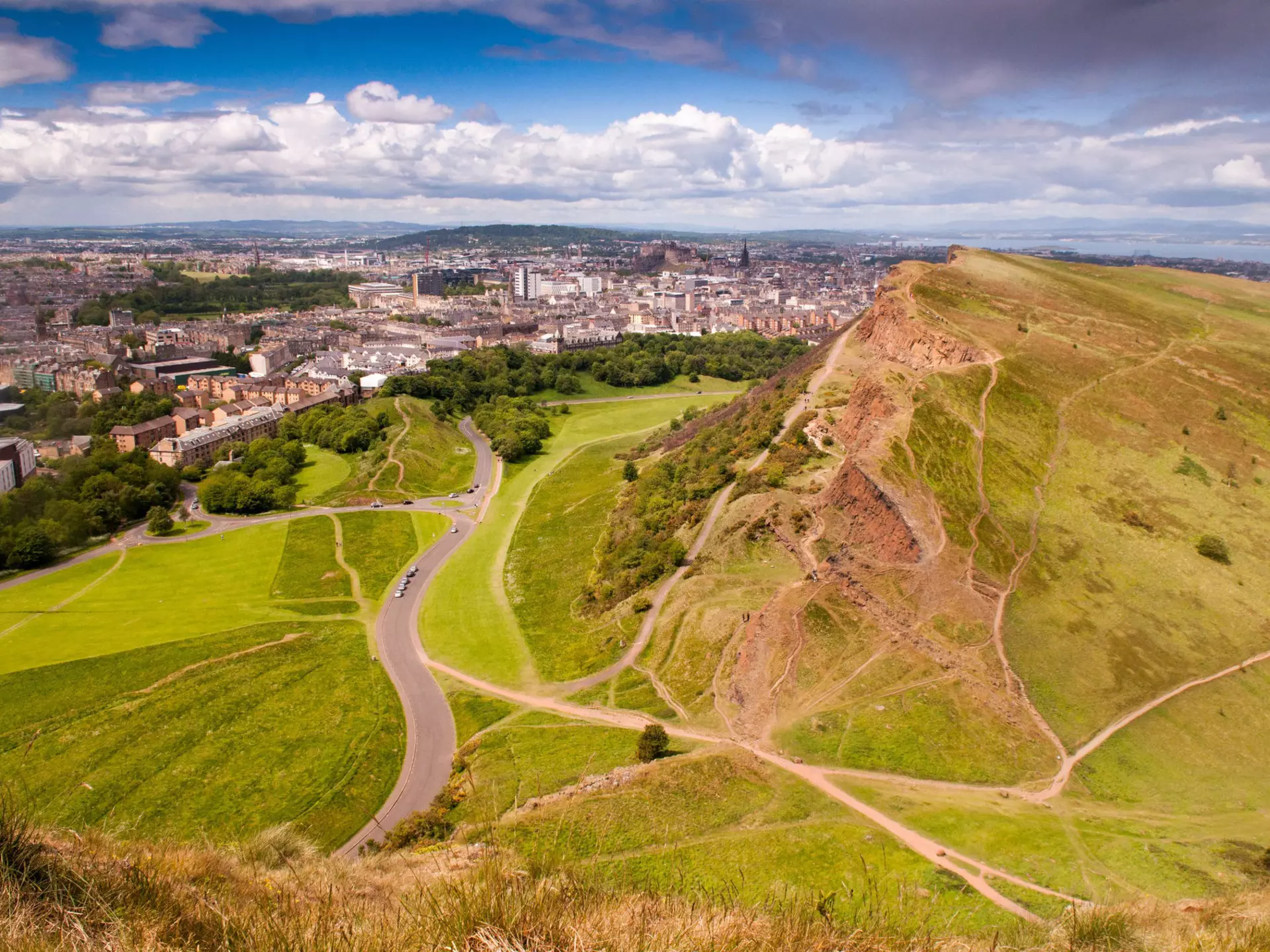 View of a town from atop a mountain