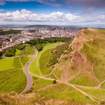 View of a town from atop a mountain