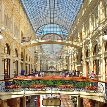 While shopping in GUM department store be sure to check out its famous glass roof. Popova Valeriya / Shutterstock