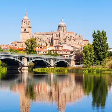 View of Salamanca Cathedral from across the river in Spain.