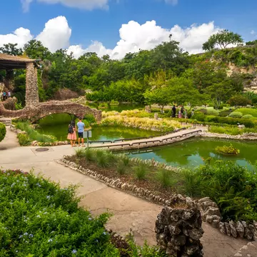 San Antonio, Texas, USA - June 23rd, 2021: Japanese Tea Garden (also known as Chinese Tea Garden or Sunken Gardens in Brackenridge Park)  view in summer  License Type: media  Download Time: 2023-02-23T01:53:01.000Z  User: mvstanton53  Is Editorial: Yes  purchase_order:   