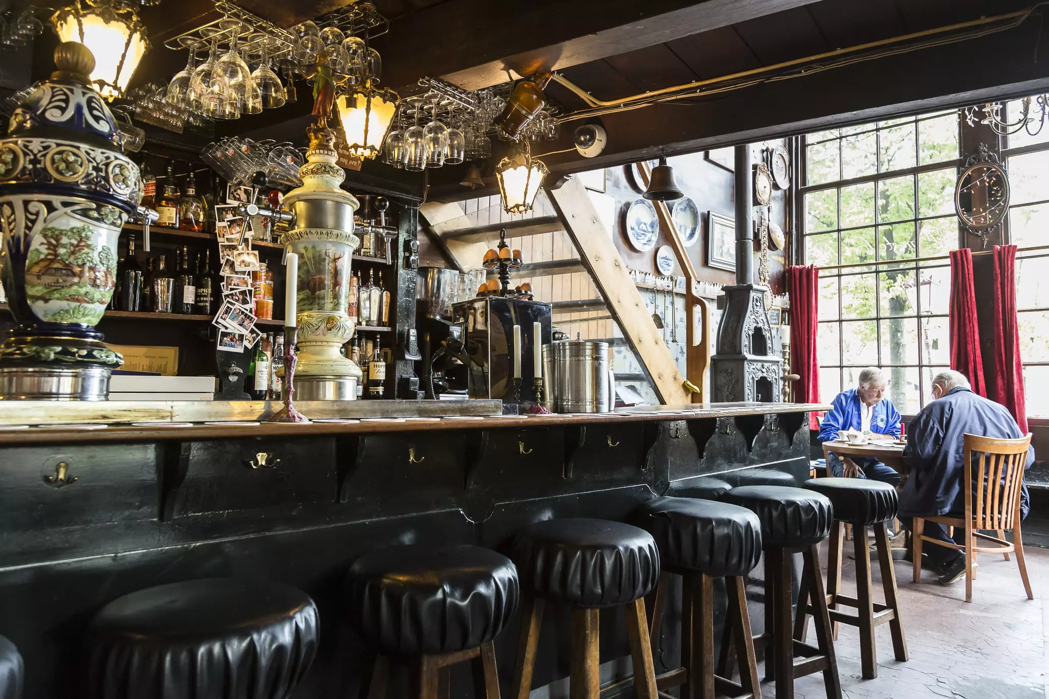 A cafe-bar with dark decor