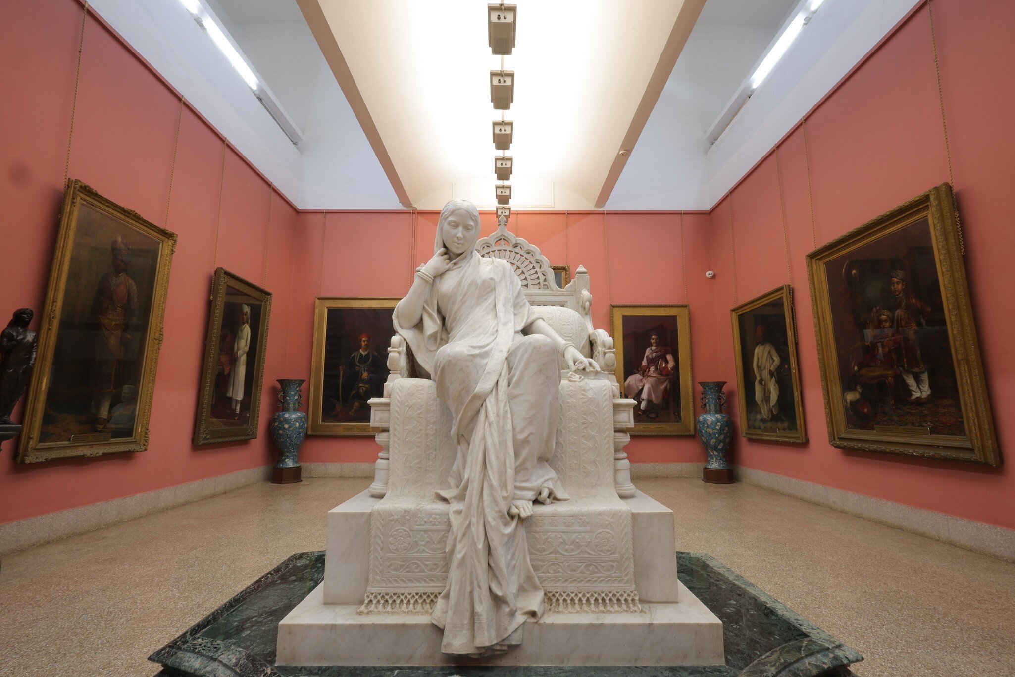 A large statuette in the interior of the Maharaja Fatesingh Museum in Vadodara (Baroda), Gujarat, India.