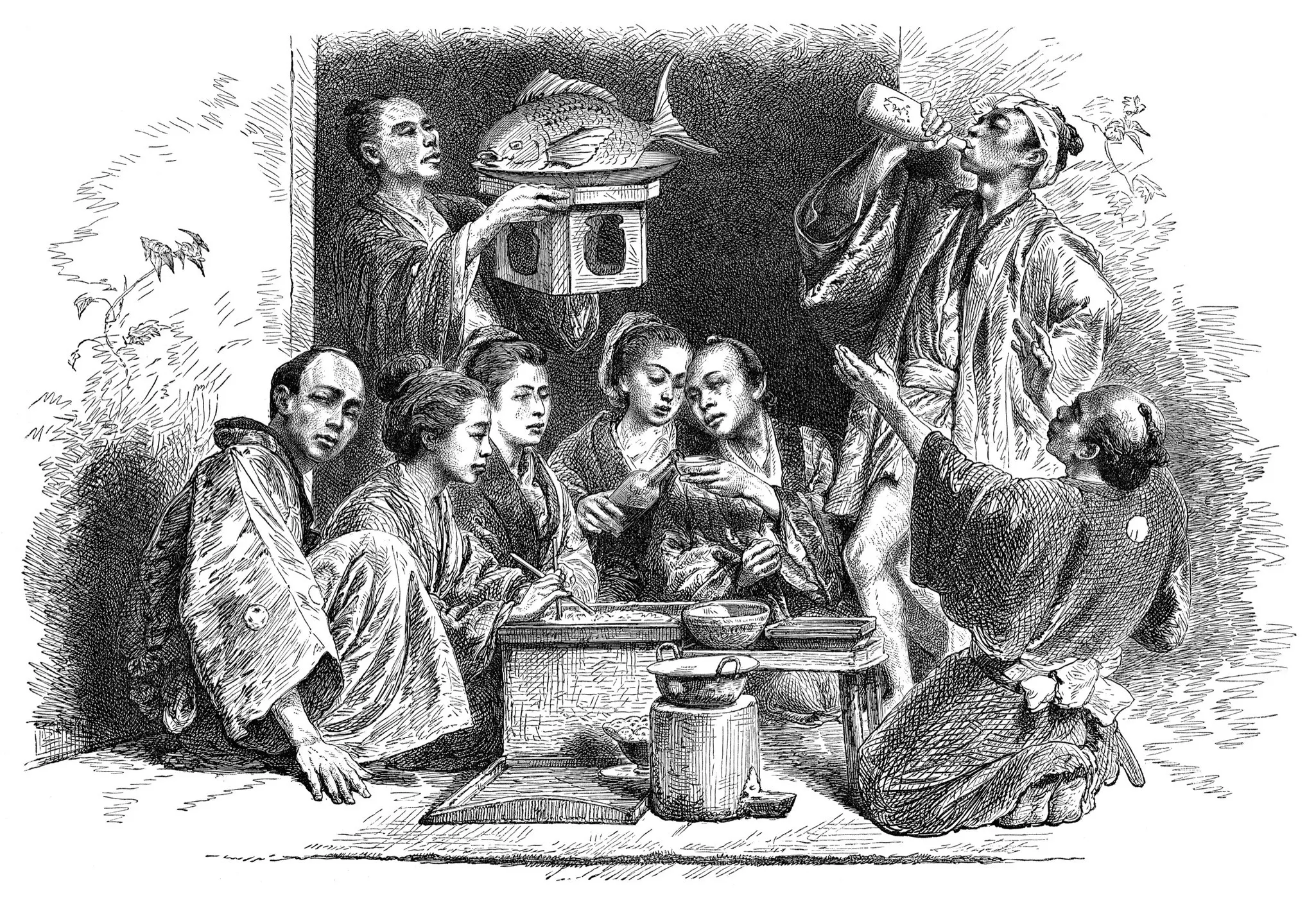 Saki ceremony people drinking Japan 1876