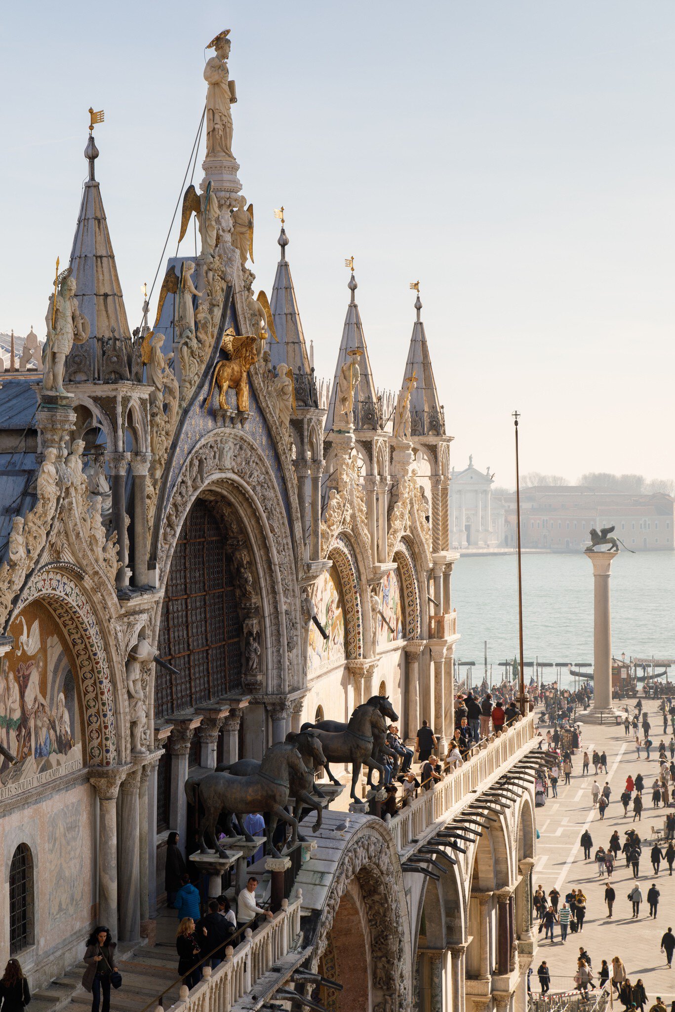 View of Basilica di San Marco and Piazza San Marco from above in Venice, Italy.