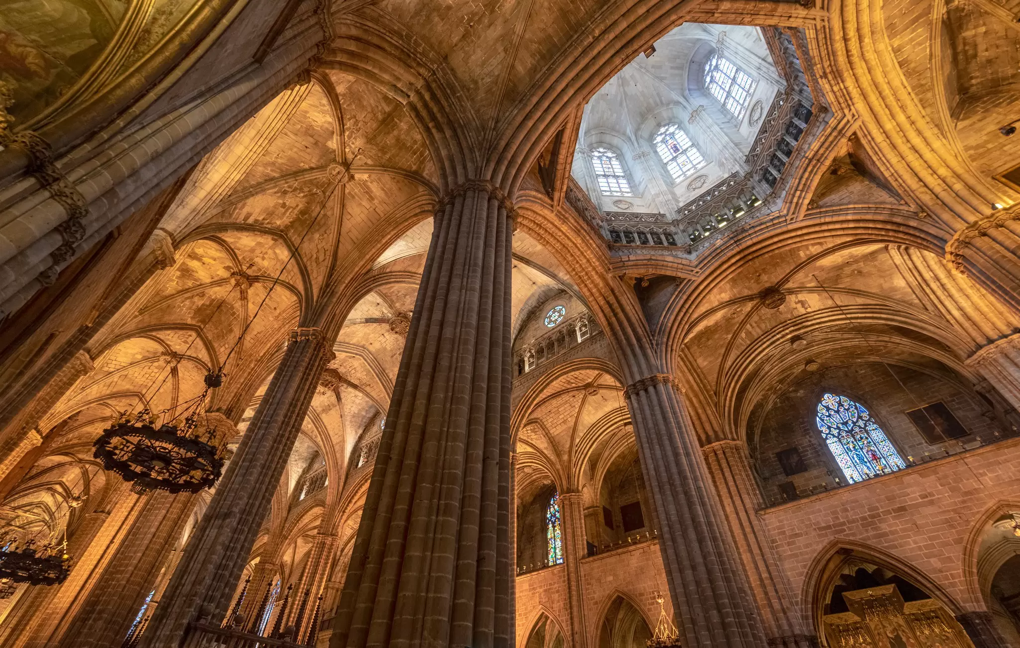 The arched interior and high ceilings of Barcelona Cathedral.