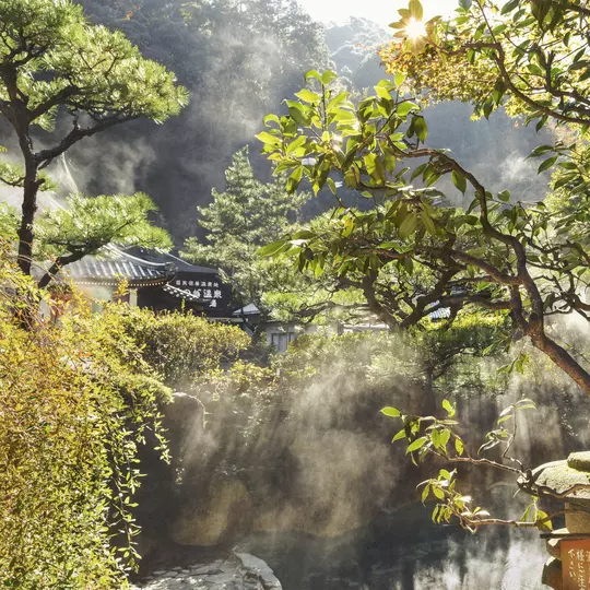 Enjoying the outdoor onsen at Ryokan Adumaya in Yunomine