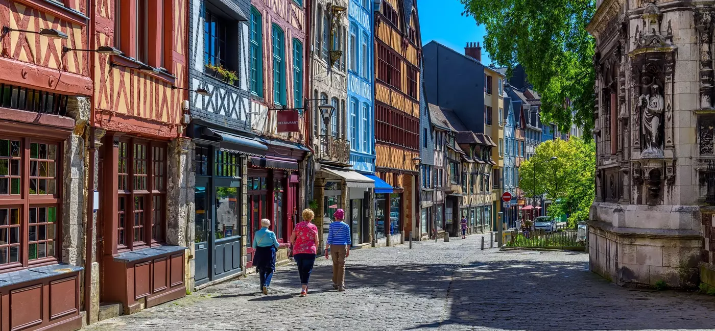 Street with timber framing houses and cobbled paving