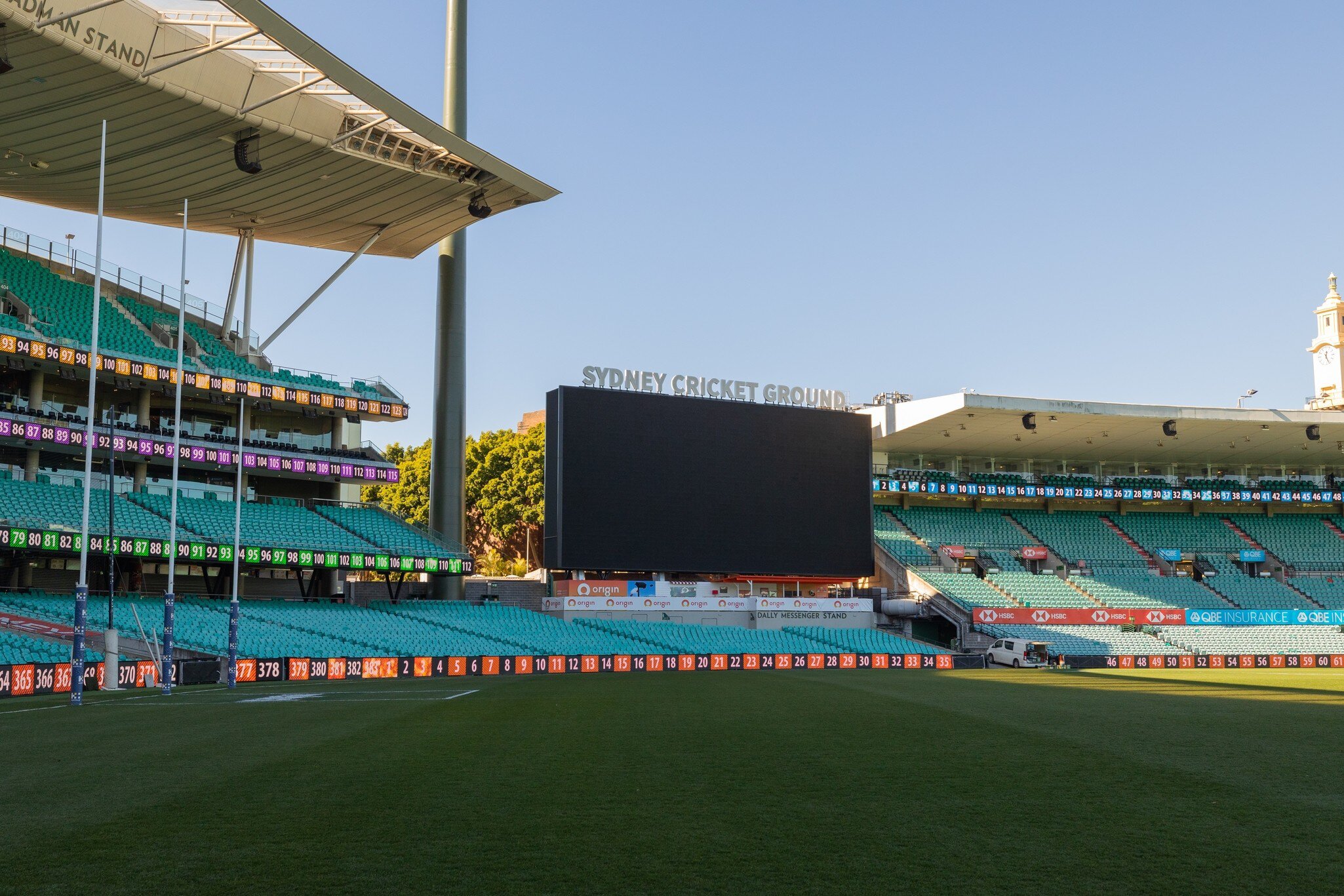 View of the electronic score board at the Sydney Cricket Ground. Sydney, Australia.