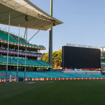 View of the electronic score board at the Sydney Cricket Ground. Sydney, Australia.