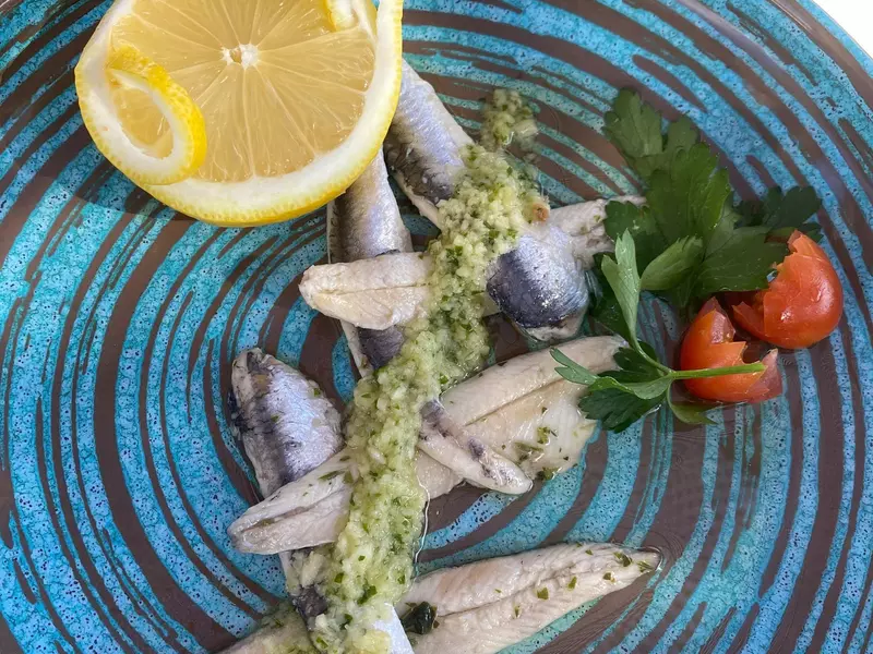 Fish served at alMar restaurant, hotel Iberostar Selection, Fuerteventura