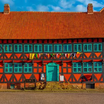 Facade of Borgmestergården museum in Nyborg, Denmark.