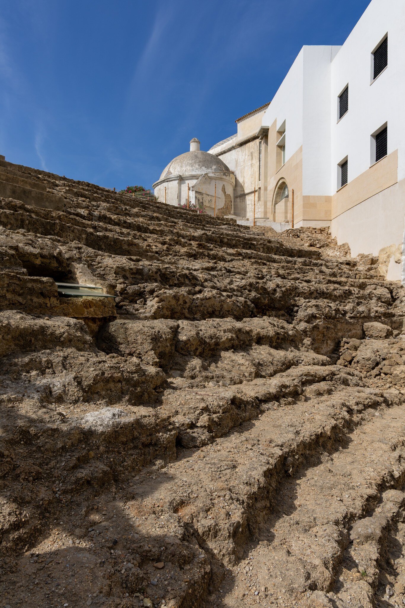 View of the ruins of the Teatro Romano in Cádiz, Spain.