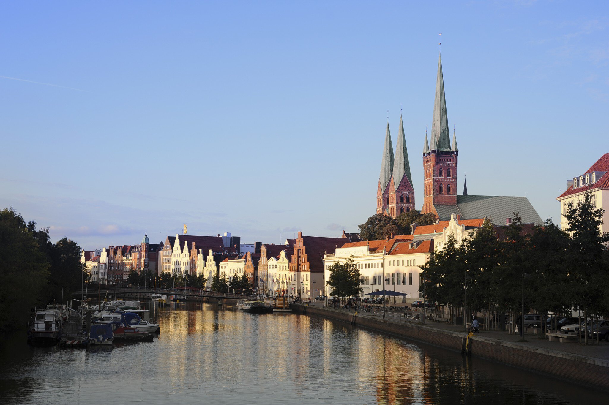 Hanseatic city of Lubeck on Trave River.