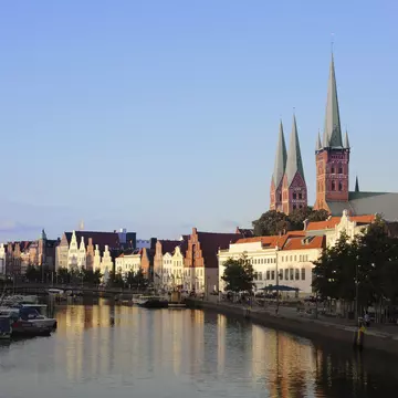 Hanseatic city of Lubeck on Trave River.
