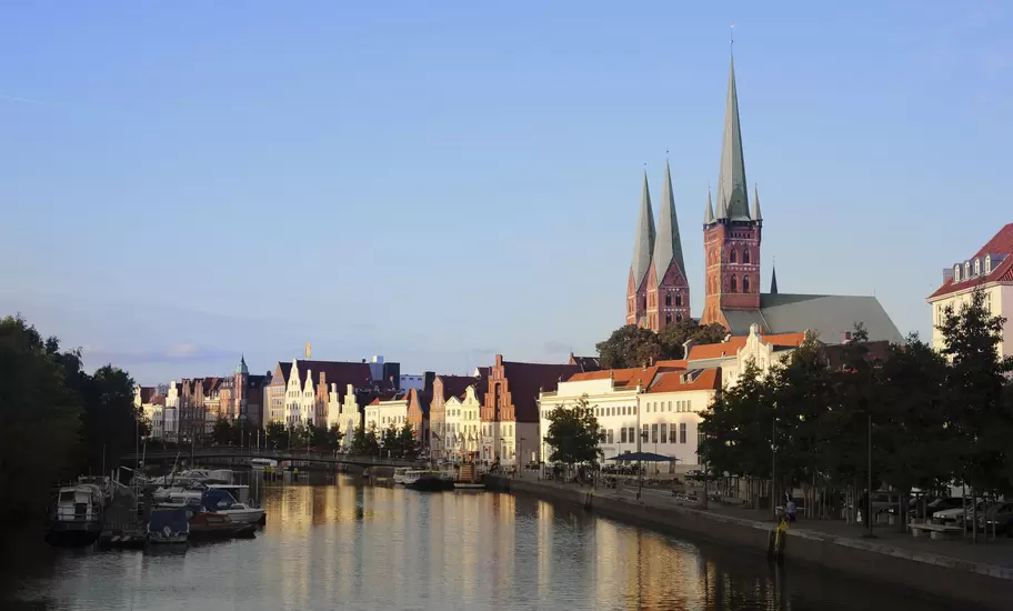 Hanseatic city of Lubeck on Trave River.