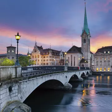 Zurich during dramatic sunset.