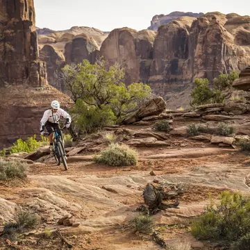 A man mountain biking on the Hymasa trail, Moab, Utah.
People Control Adventure Challenge Skill Expertise Lifestyles Nature Sport Horizontal Full Length Outdoors 40-44 Years Front View Caucasian Ethnicity Cycling Mountain Biking Holding Bicycle Footpath Bush Tree Mountain Rock - Object Day Utah One Person Mountain Bike Headwear Scenics Healthy Lifestyle Exercising Adult Mature Adult Geology Physical Geography Color Image Moab Cycling Helmet Sports Clothing Men One Mature Man Only Only Men One Man Only Photography Extreme Terrain Non-Urban Scene Extreme Sports Adults Only Riding Tranquility