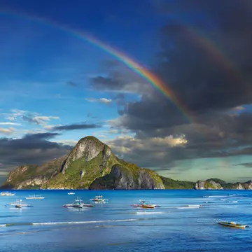 Rainbow over island, El-Nido, Palawan, Philippines