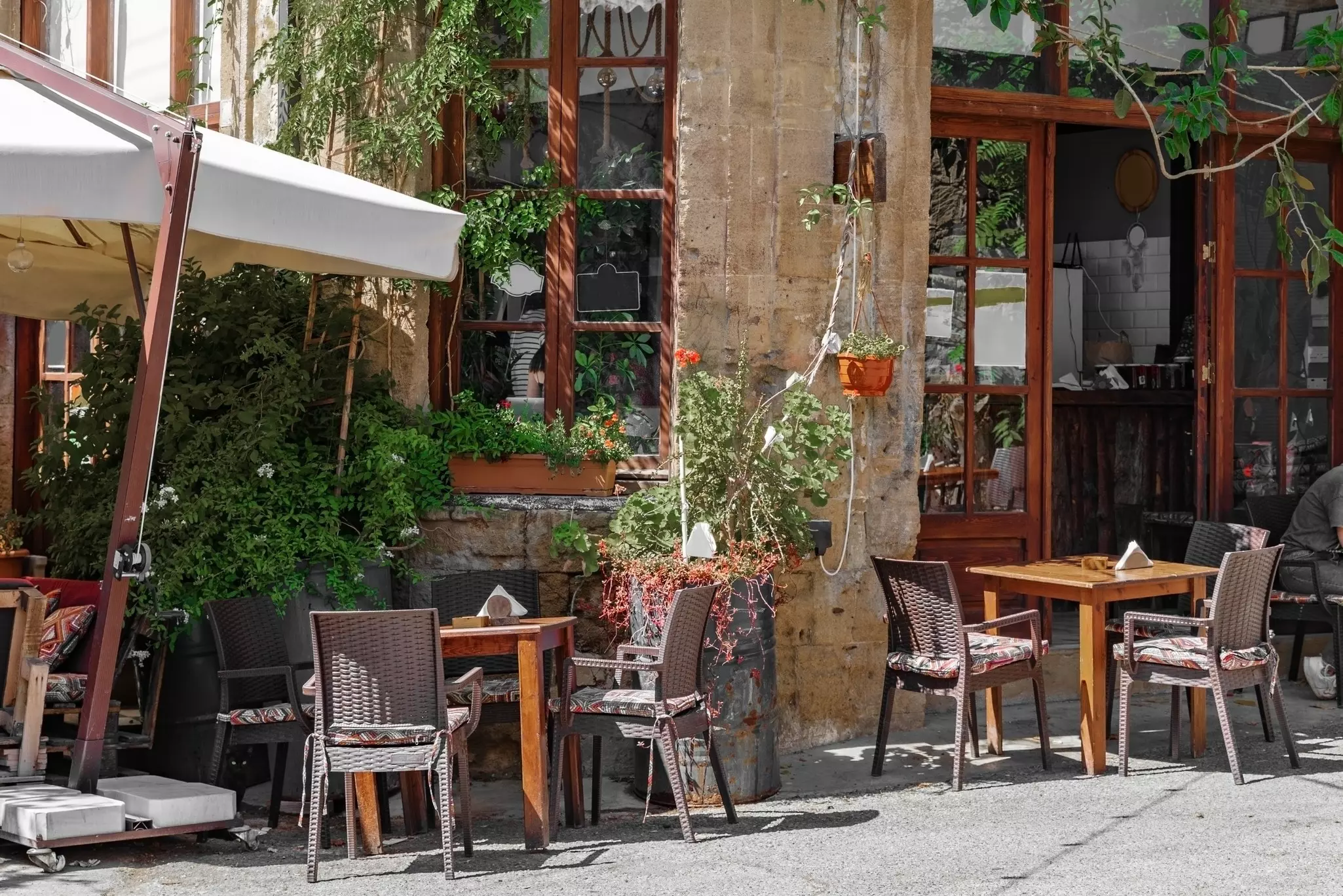 Tables outside a coffee house in old Nicosia (Lefkosia), Cyprus.
