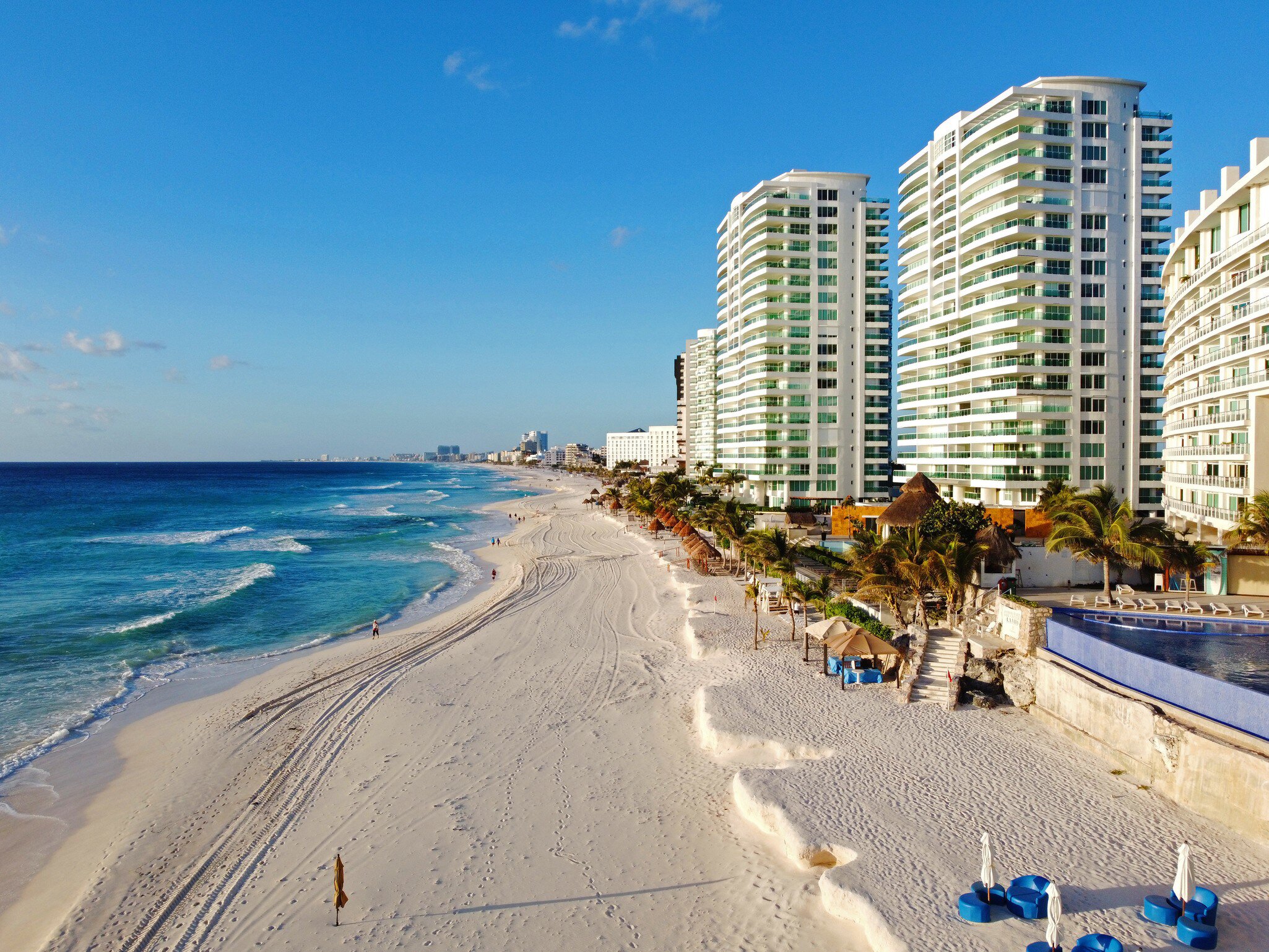 Aerial view of Chac Mool Beach in Cancún, Mexico.