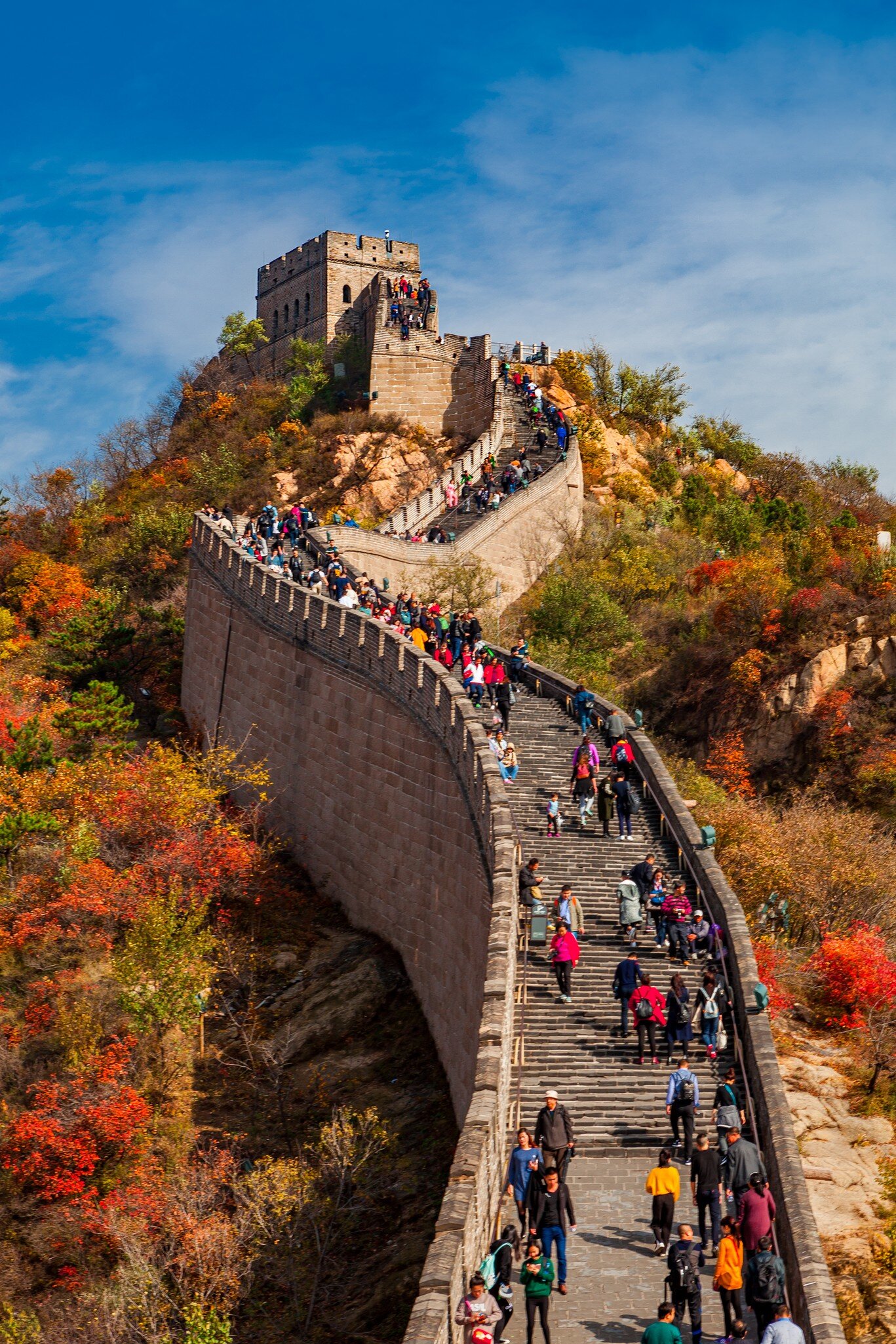 GettyImages-1178460644.jpg
Beijing, China - October 1, 2019: Upward View of a Fort on the Great Wall of China in the Mountains on a Clear Autumn Day