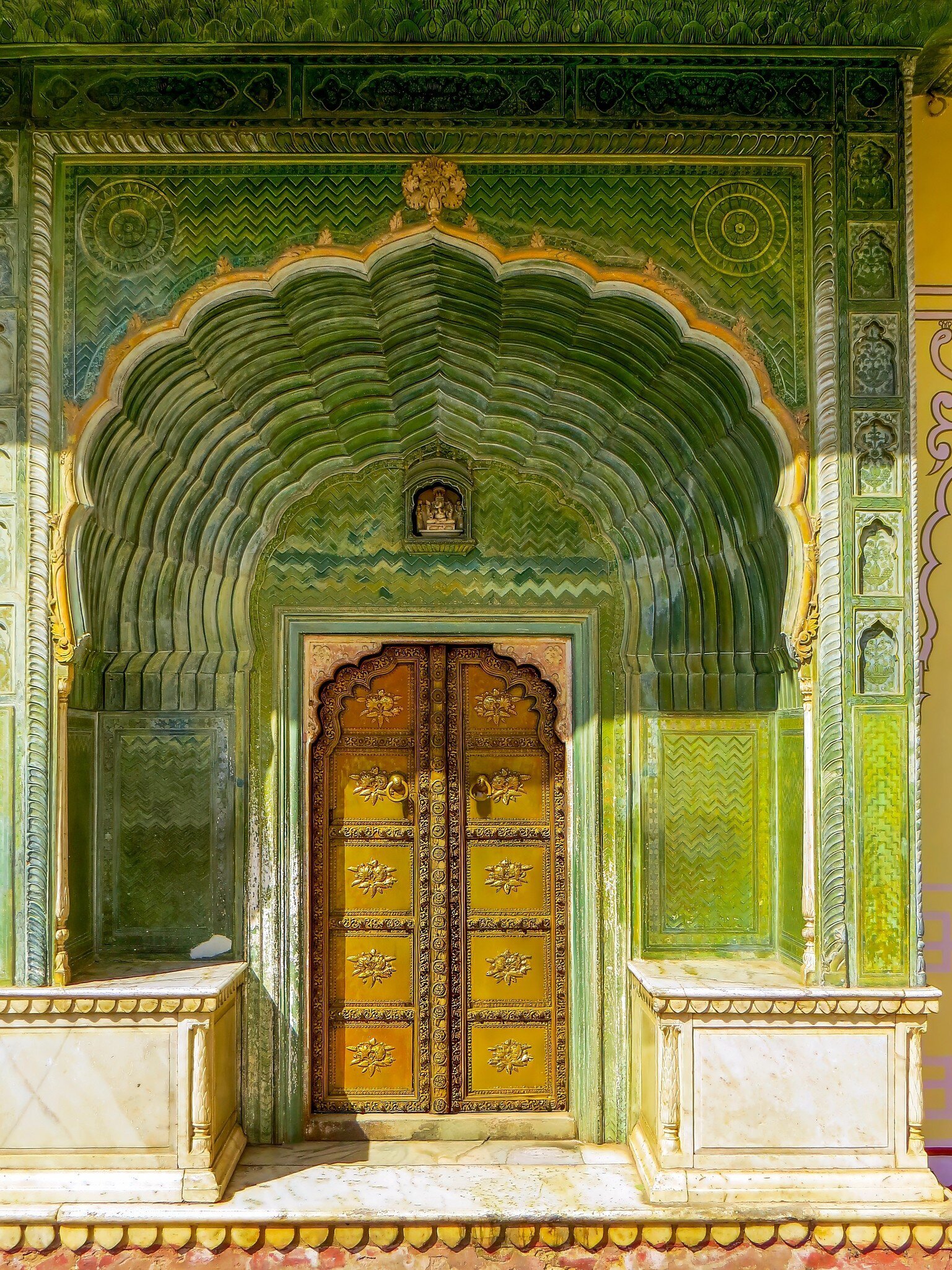 Colorful gate of Pritam Niwas Chowk of City Palace in Jaipur, India.